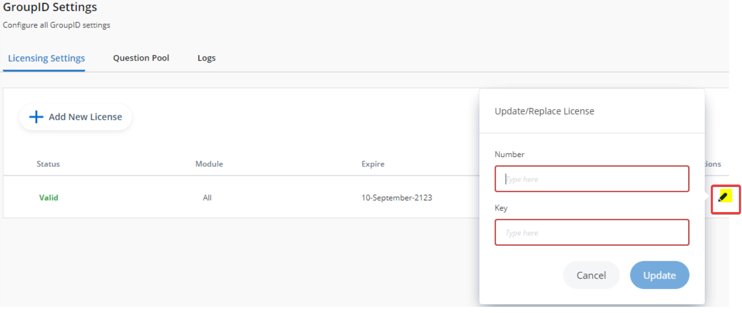Edit in License Settings