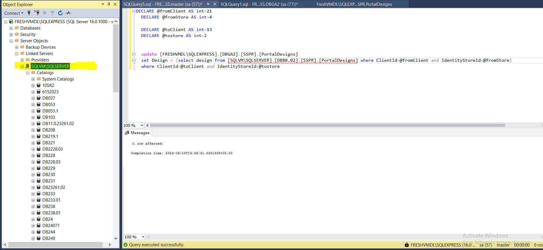 Linked server shown in SQL Server Management Studio