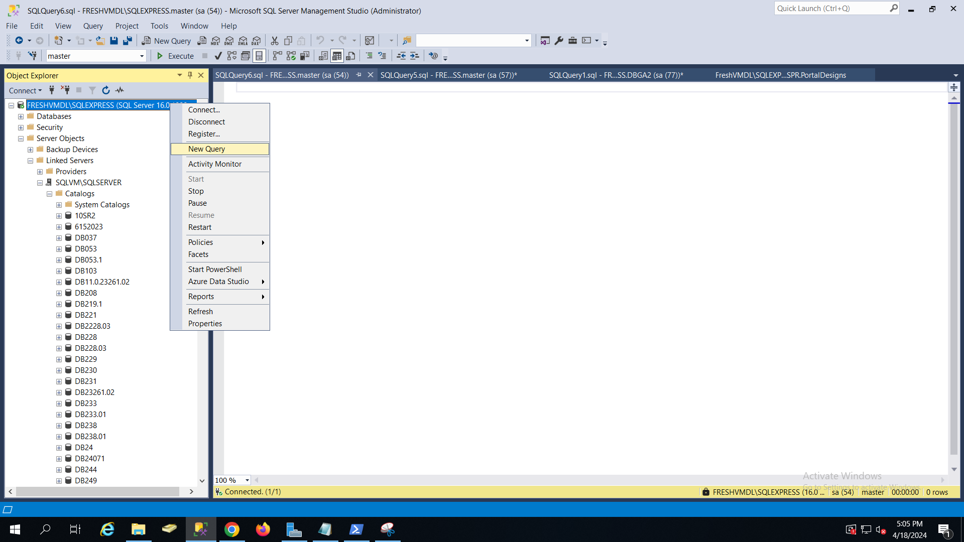 SQL Server Management Studio new query window for linked server