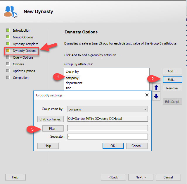 Dynasty Options in Dynasty Creation Wizard - Netwrix Directory Manager 10