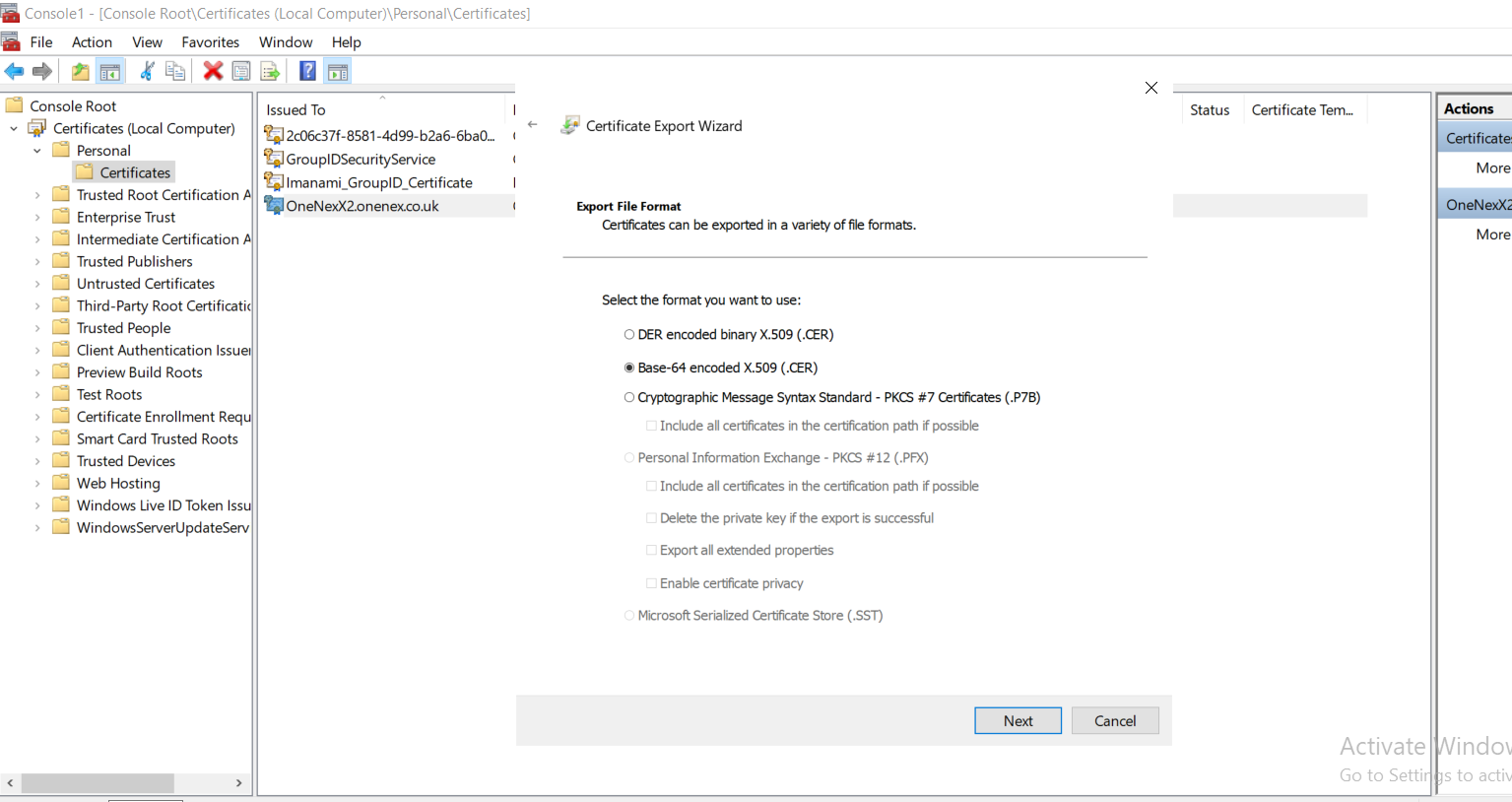 SSL certificate management interface