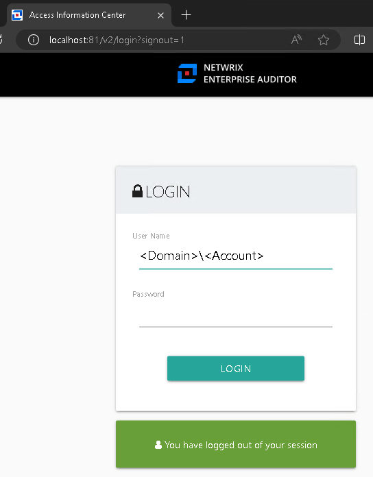 Login prompt showing username field with domain prefix required.