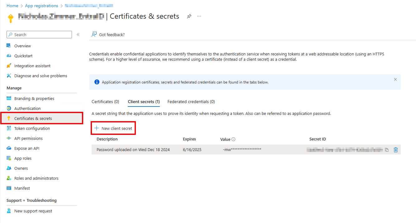 Certificates &amp; secrets