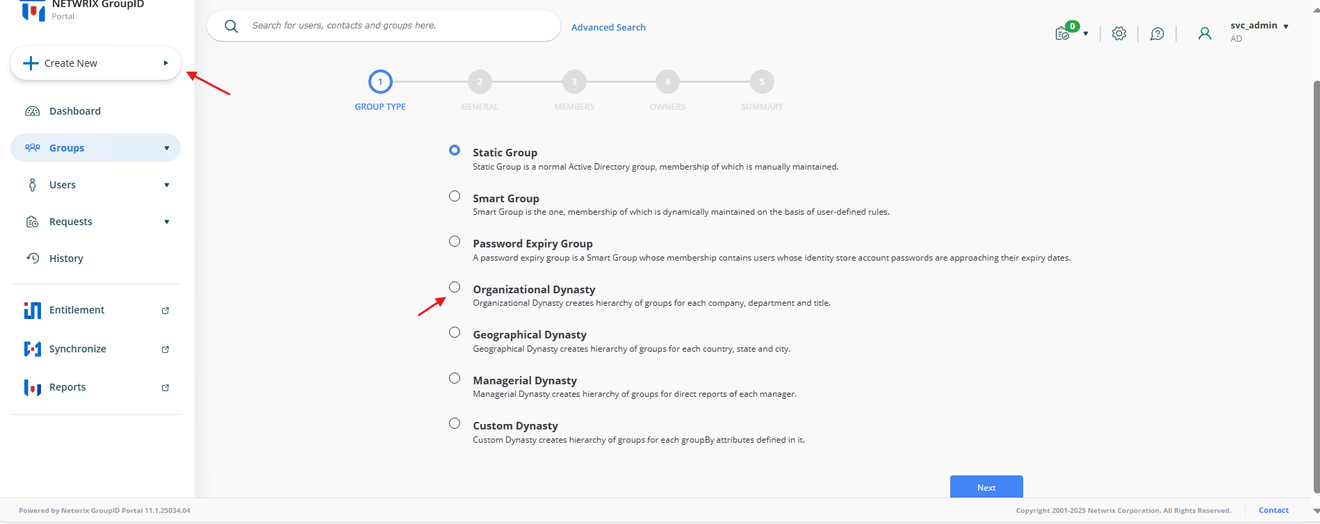 Selecting Organizational Dynasty template