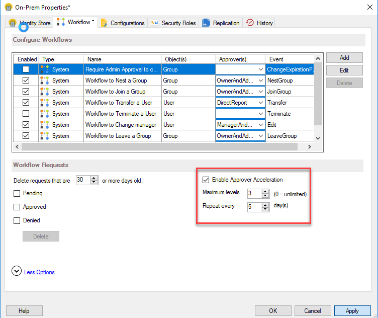 Workflow Approver Acceleration in Workflow Options