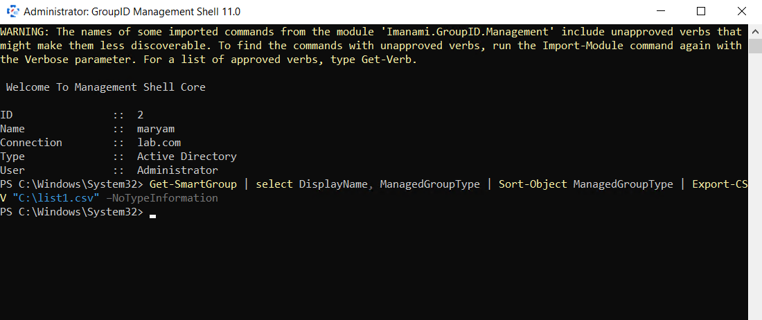 Exported CSV file example
