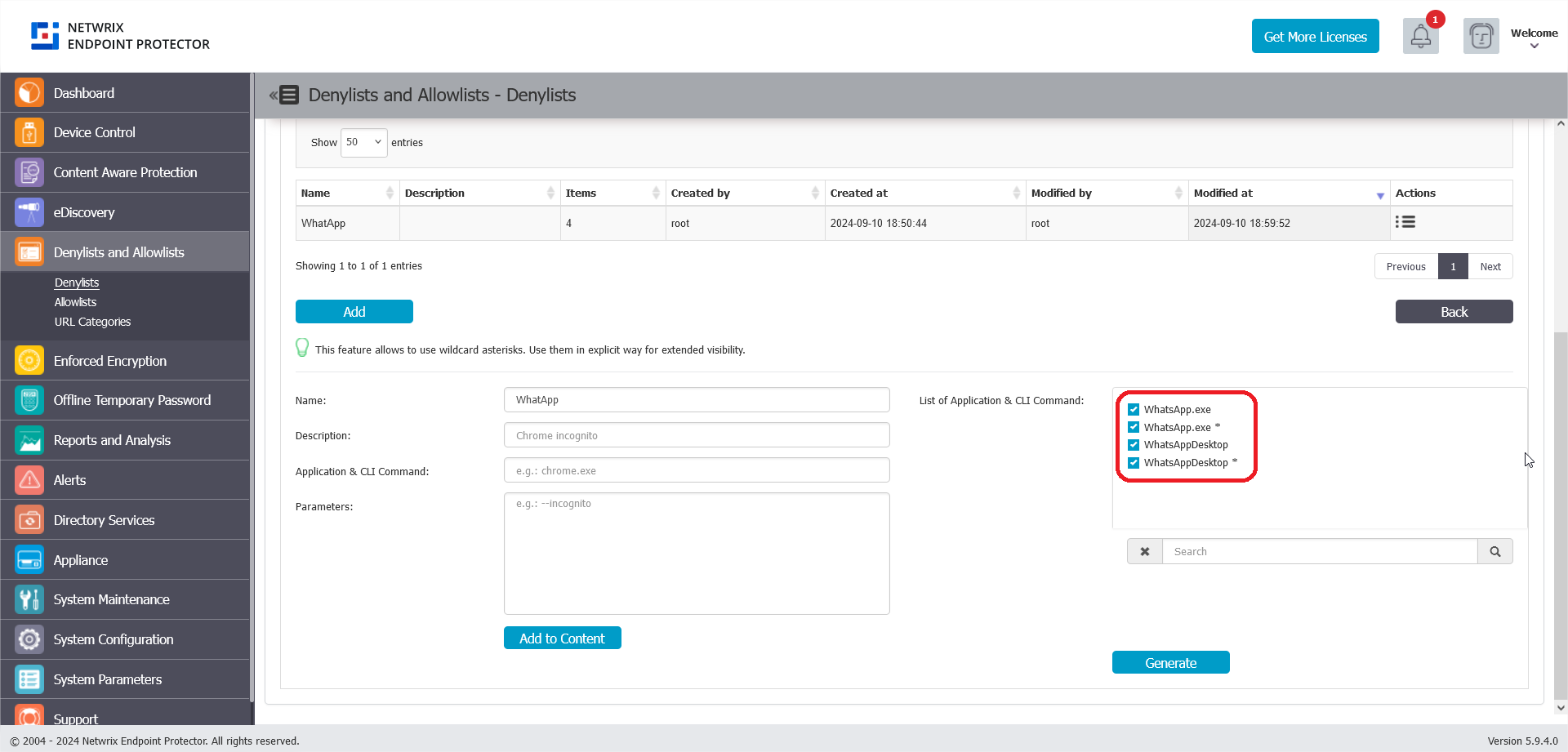 Final Applications Denylist with WhatsApp entries