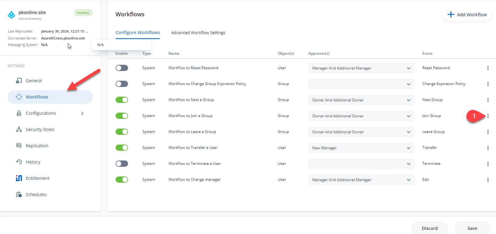 Editing a workflow in Directory Manager 11