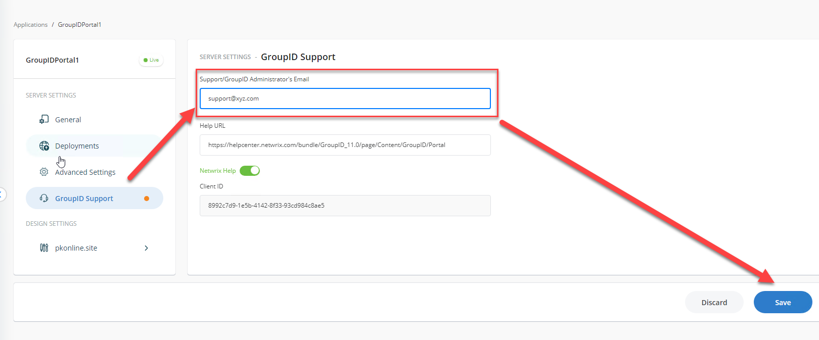 Support group/administrator's email address field in Directory Manager