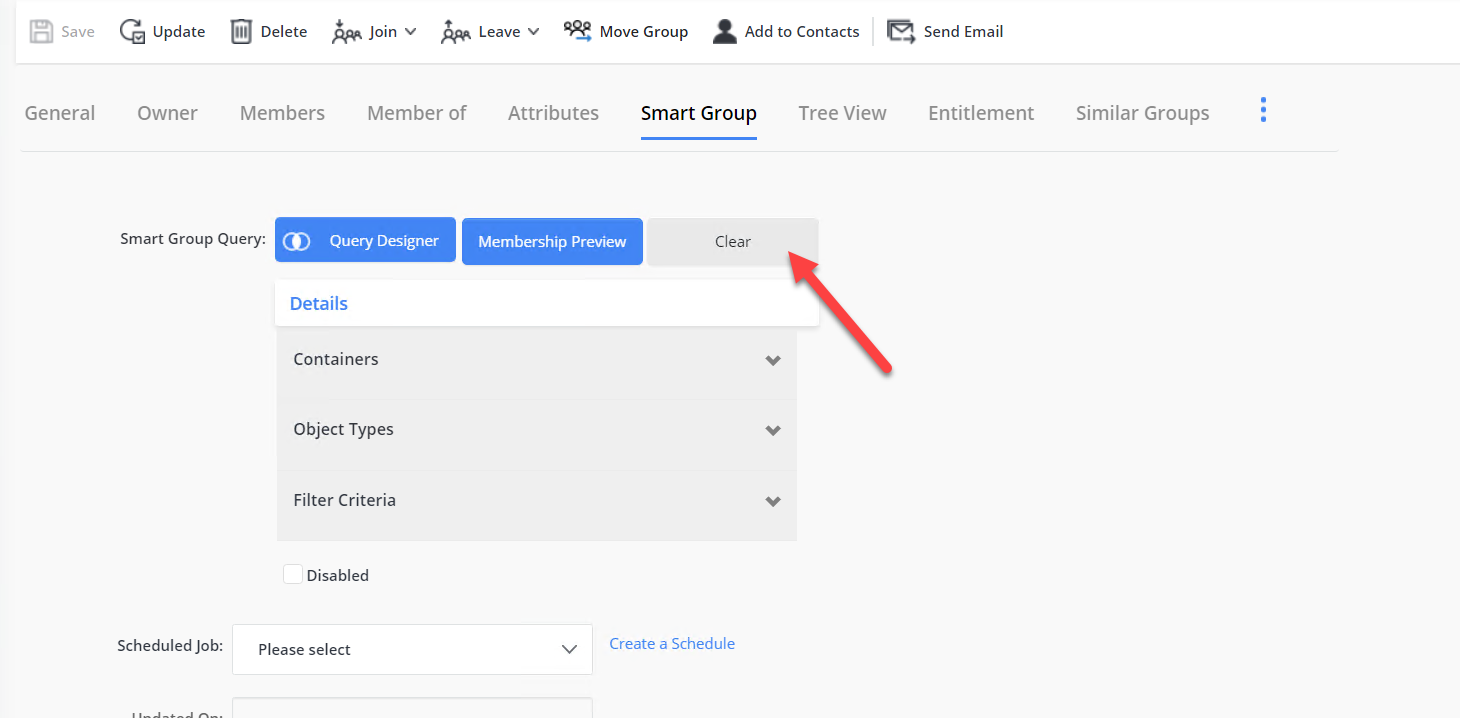 Clearing Smart Group query in Directory Manager