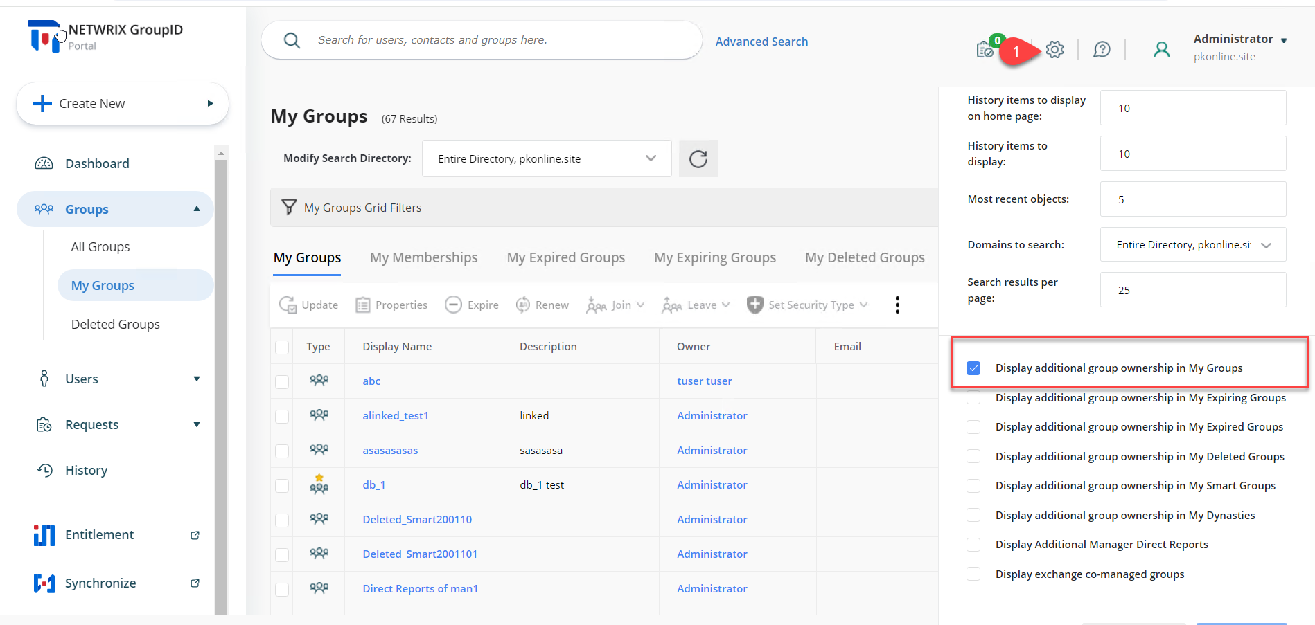 User-level setting to display groups as primary and additional owner