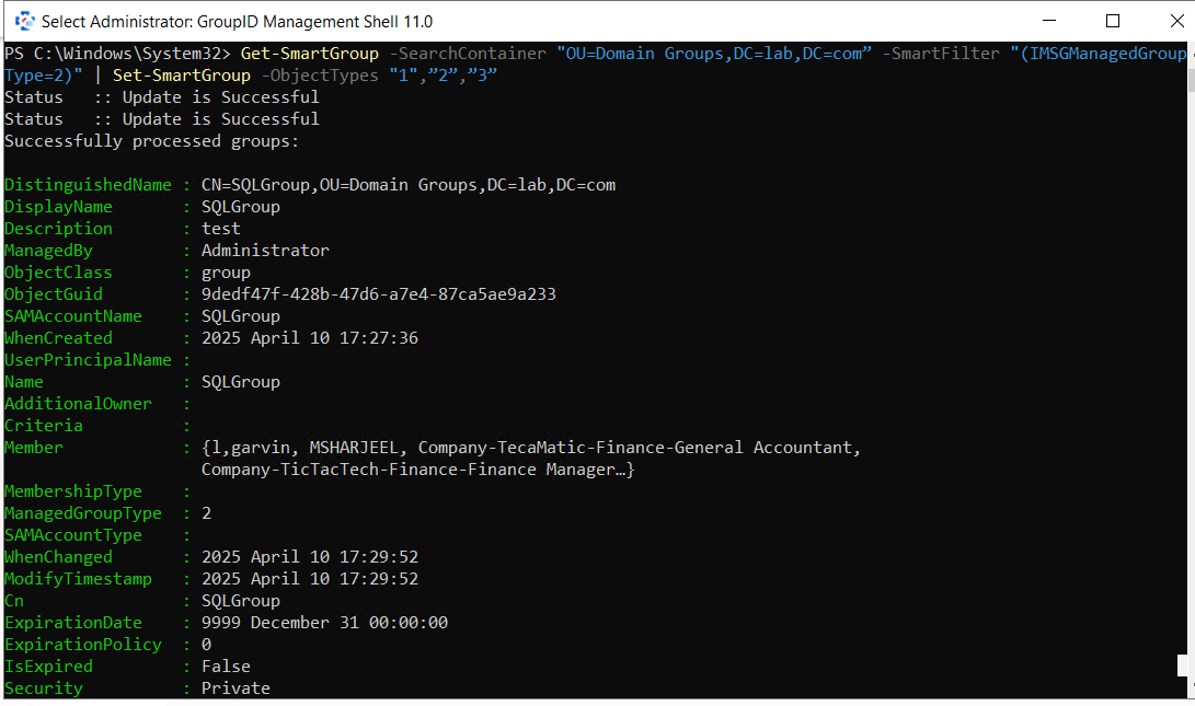 PowerShell command to update Smart Group object types in Netwrix Directory Manager Management Shell
