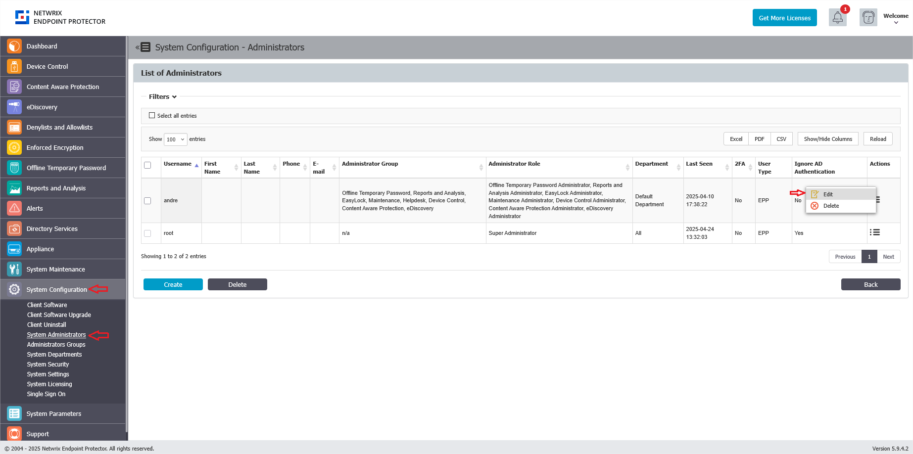 Edit administrator password fields in Endpoint Protector