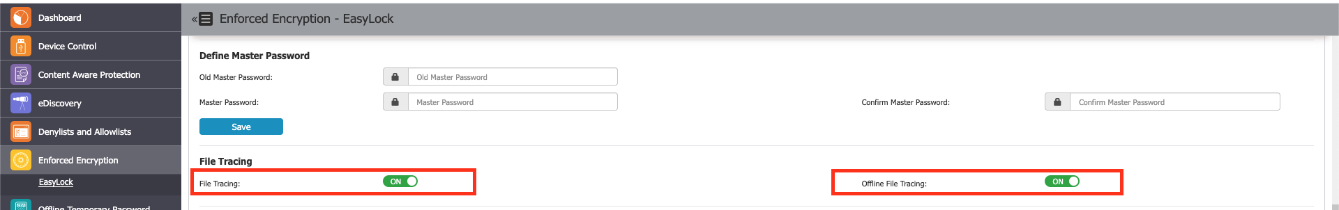 File Tracing and Offline File Tracing settings in EasyLock