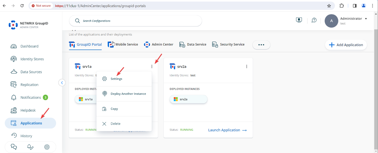 Accessing application settings in Netwrix Directory Manager Admin Center