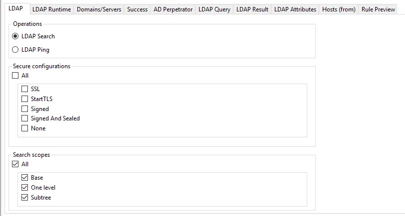 LDAP filter for the LDAP Monitoring and LDAP Lockdown event types