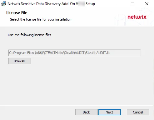 SDD Add-on Setup Wizard License File page