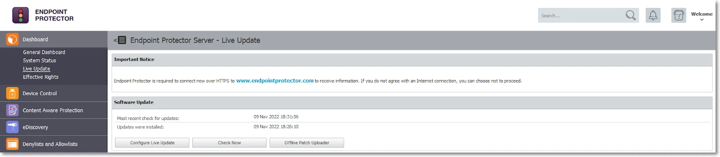 Dashboard → Live Update — Offline Patch Uploader button