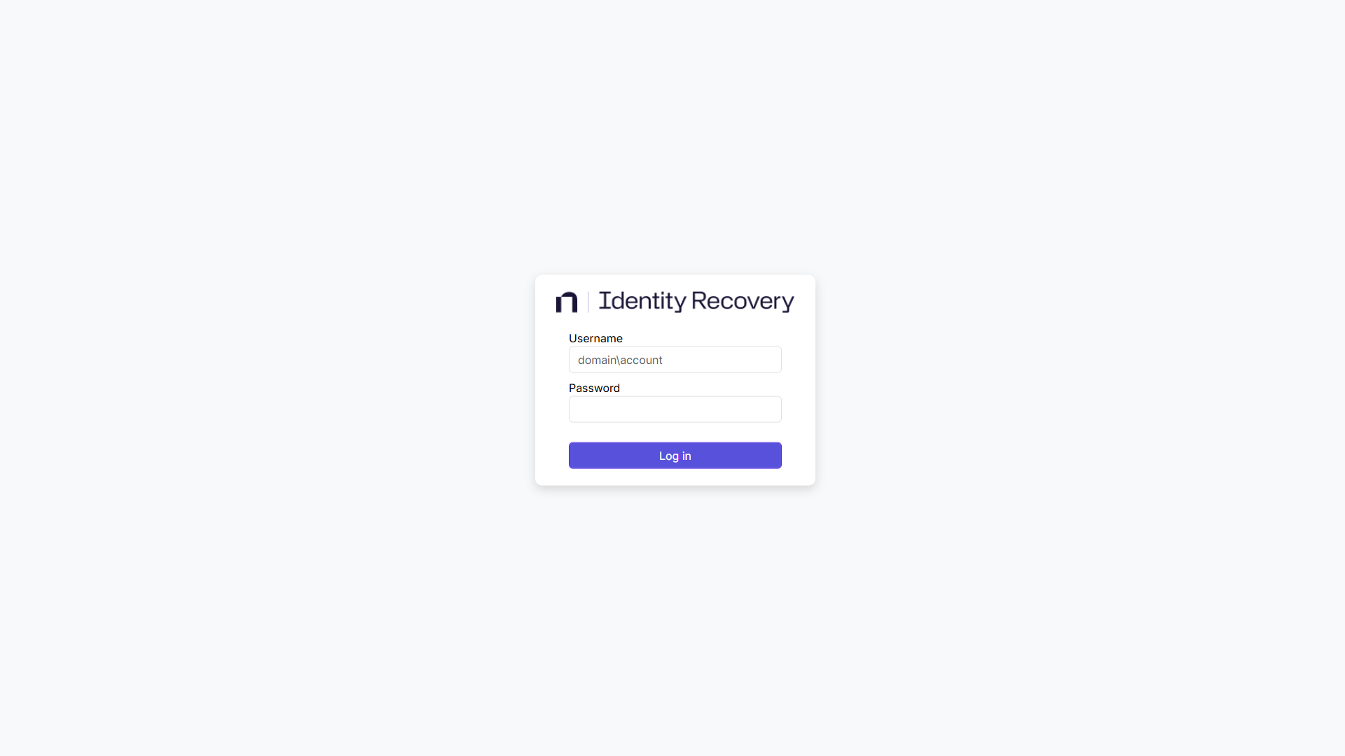 Recovery for Active Directory - Login page