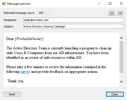 Messages preview window