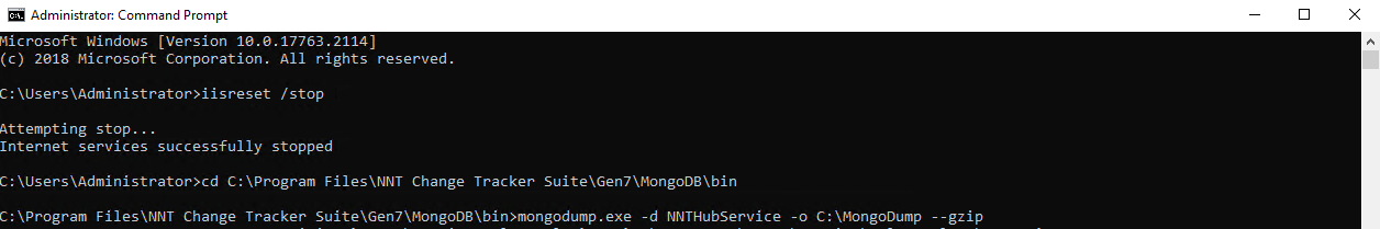 First part of the mongodump command output