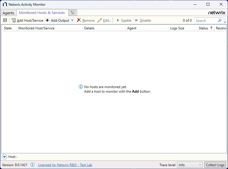Activity Monitor with Monitored Hosts &amp; Services tab identified