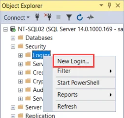 SQL Server Management Studio create New Login