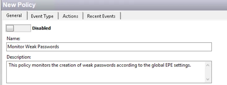 New Monitor EPE Policy - General tab