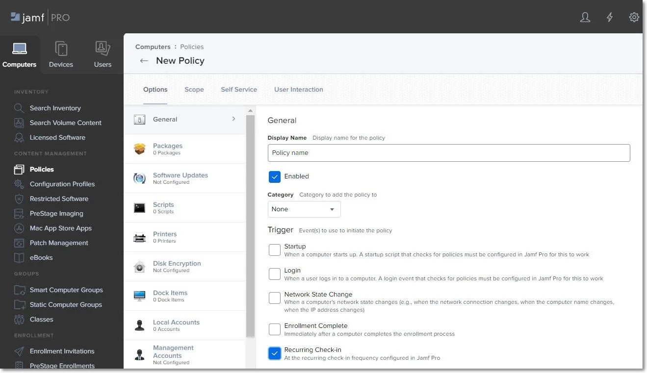 Configuring information on new policy