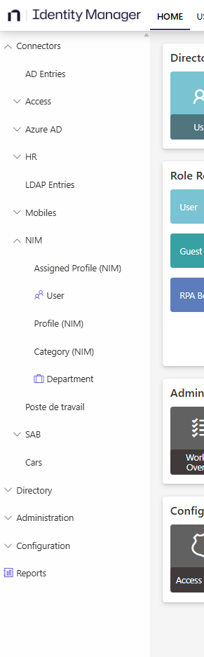 NIM Profile Menu Items