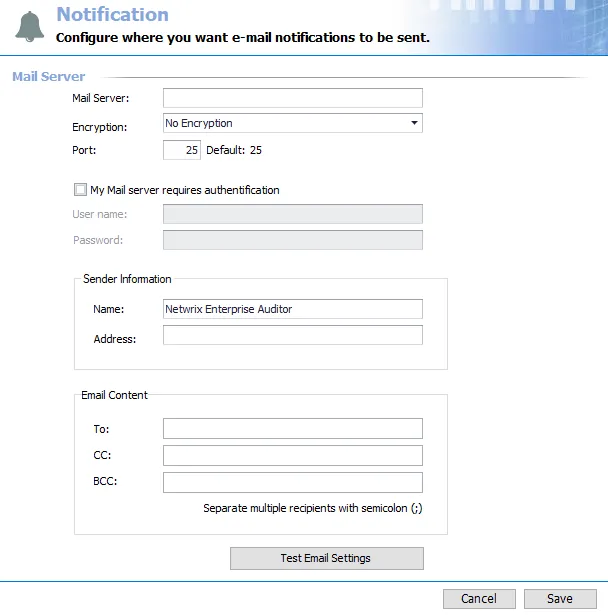 Global Settings Notification page