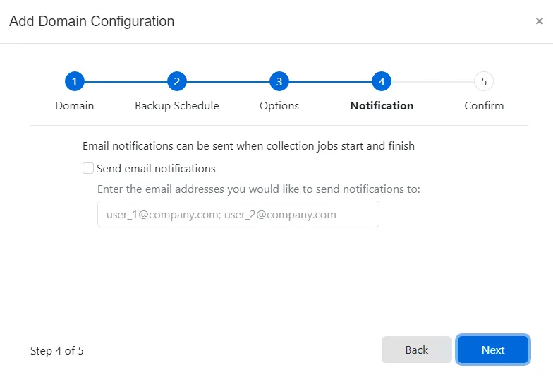 Add Domain Configuration wizard - Notification page