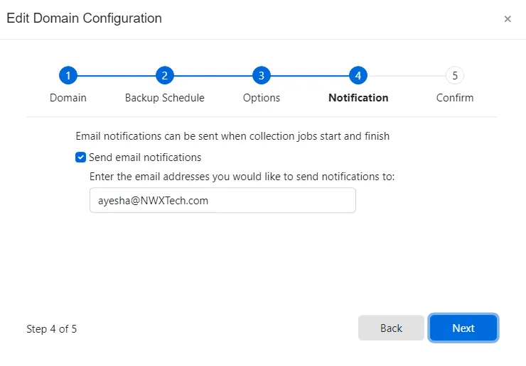 Edit Domain Configuration wizard - Notification page