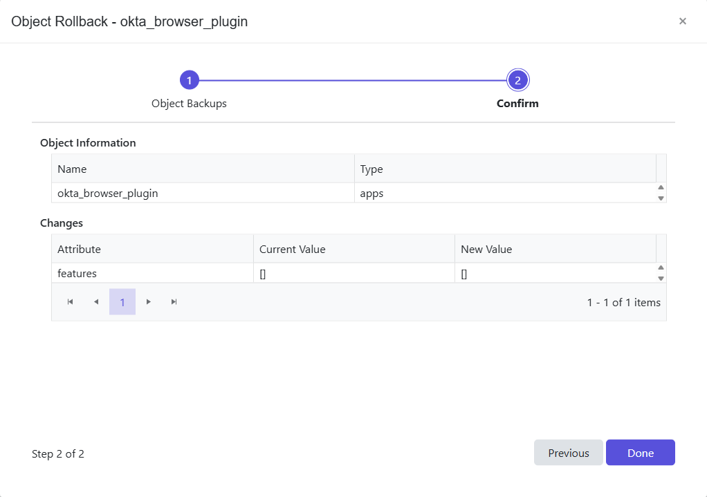 Object Rollback wizard - Confirm page
