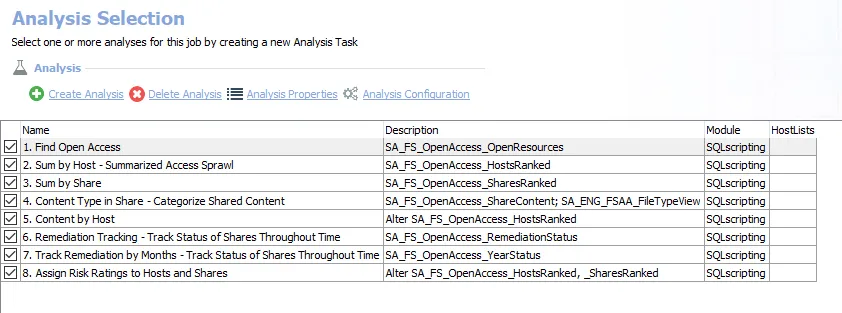 Analysis Tasks for the FS_OpenAccess Job