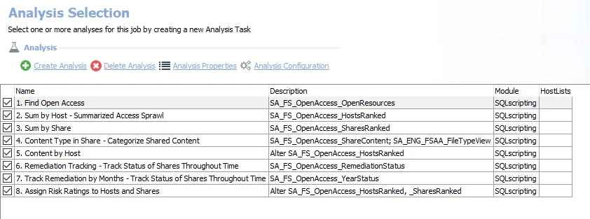 Analysis Tasks for the FS_OpenAccess Job
