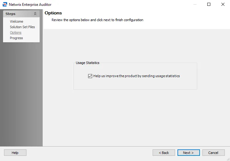 Configuration wizard Options page