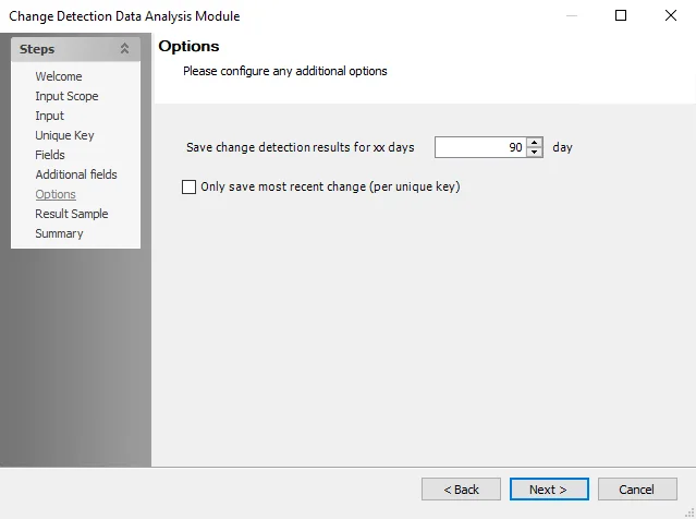Change Detection Data Analysis Module wizard Options page