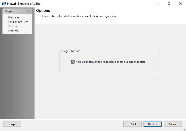 Configuration wizard Options page