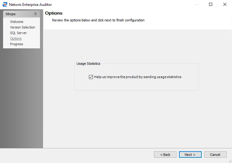 Configuration wizard Options page