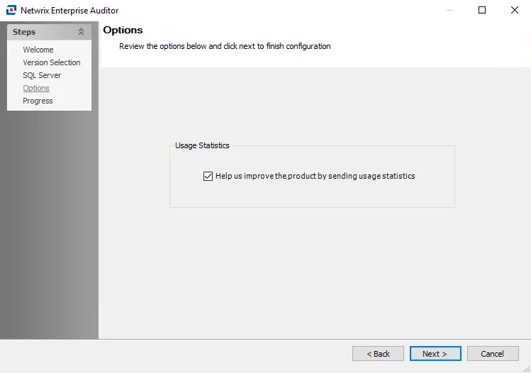 Configuration wizard Options page