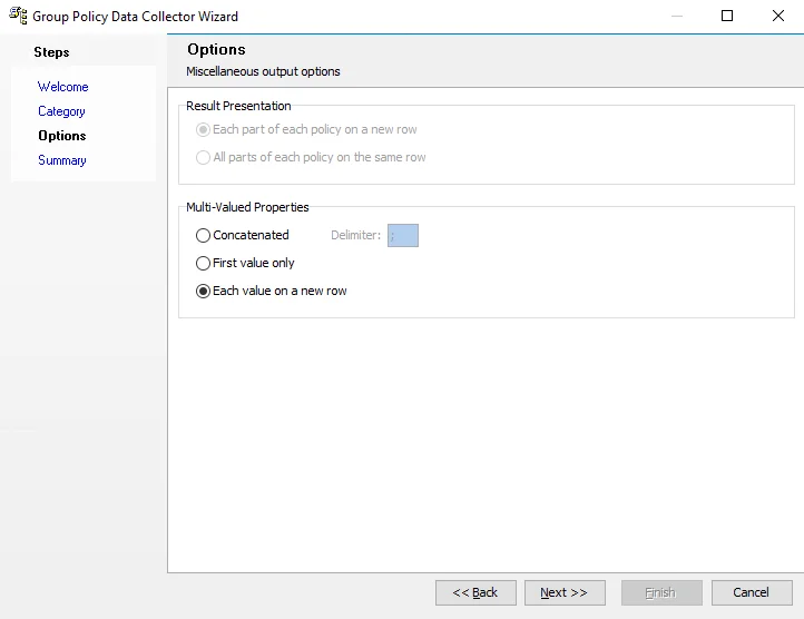 Group Policy Data Collector Wizard Options page