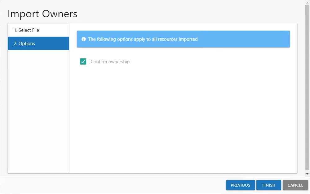 Import Owners wizard 2. Options page
