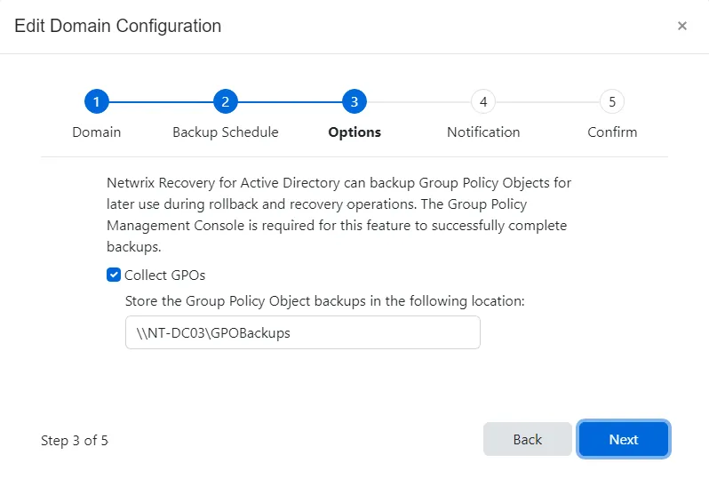 Edit Domain Configuration wizard - Options page