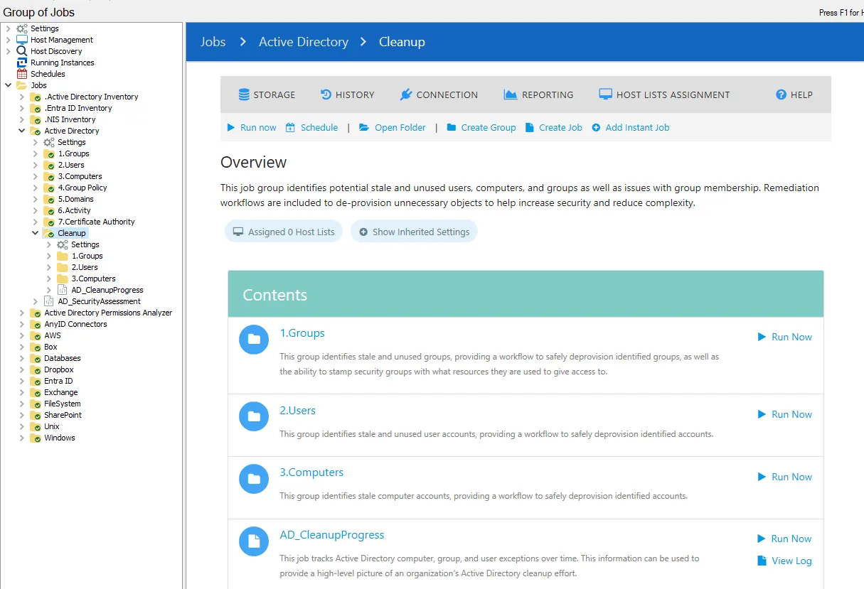 Cleanup Job Group Overview page