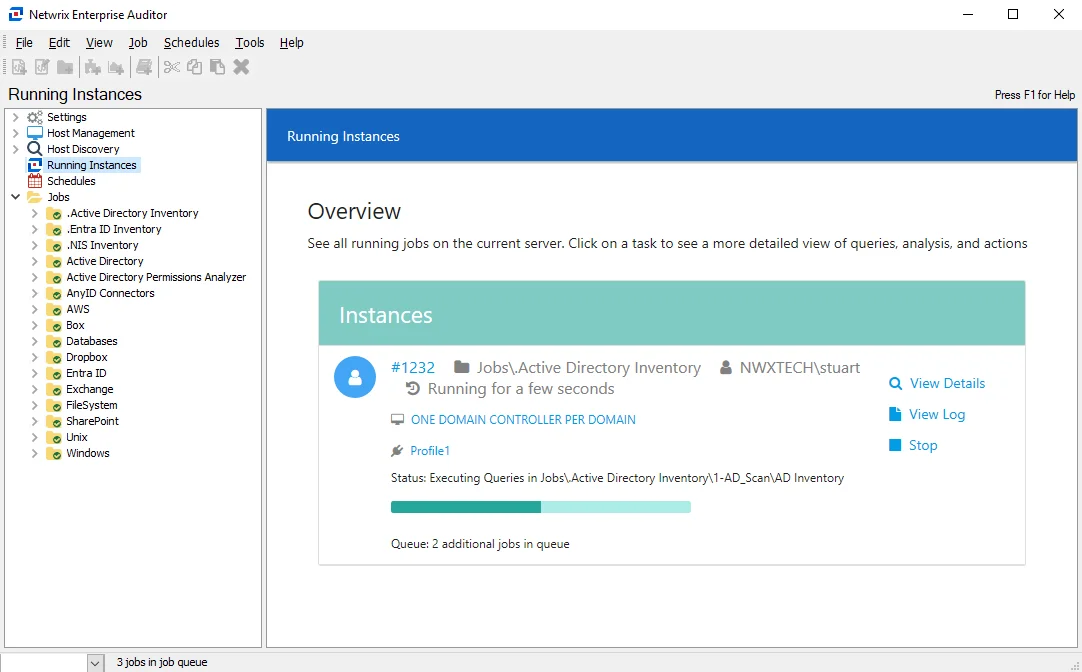 Running Instances node Overview page