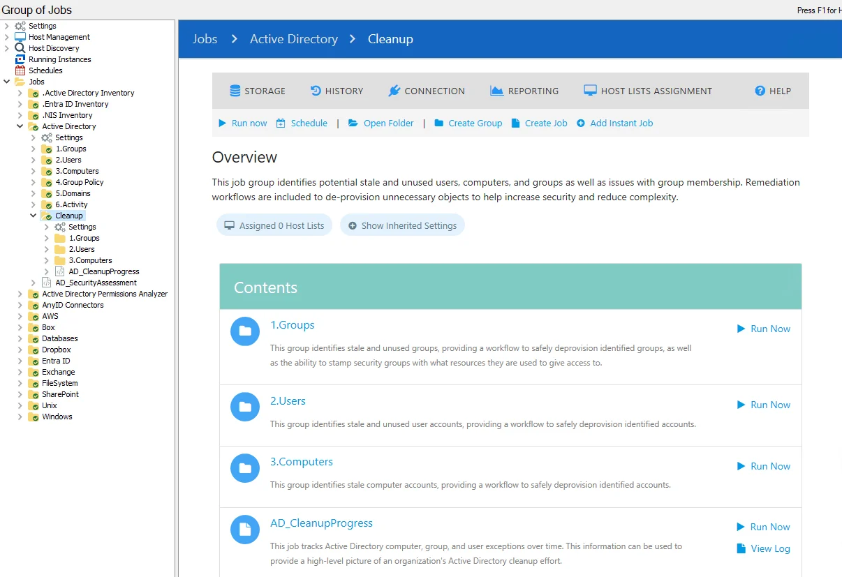 Cleanup Job Group Overview page