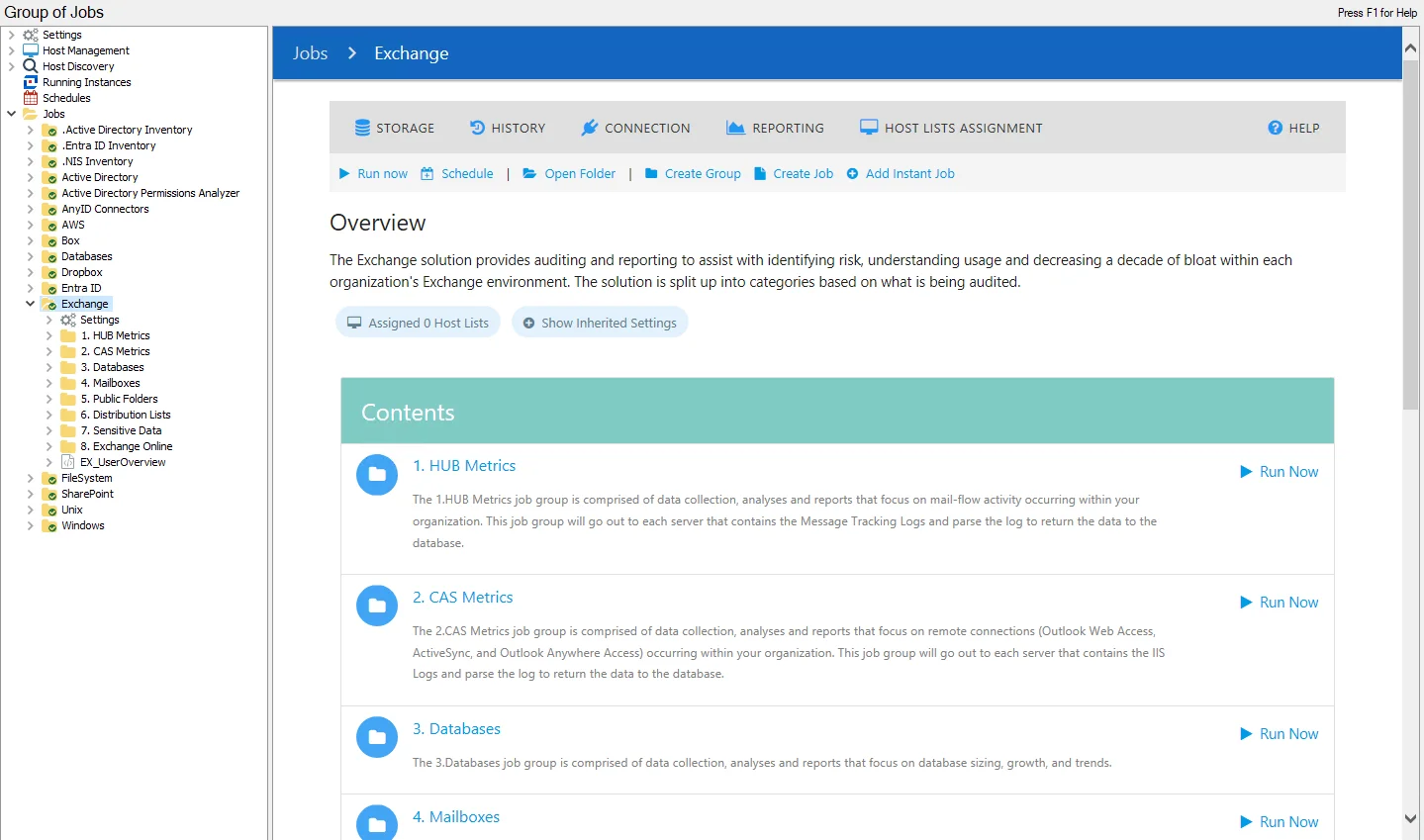 Exchange Job Group Overview page