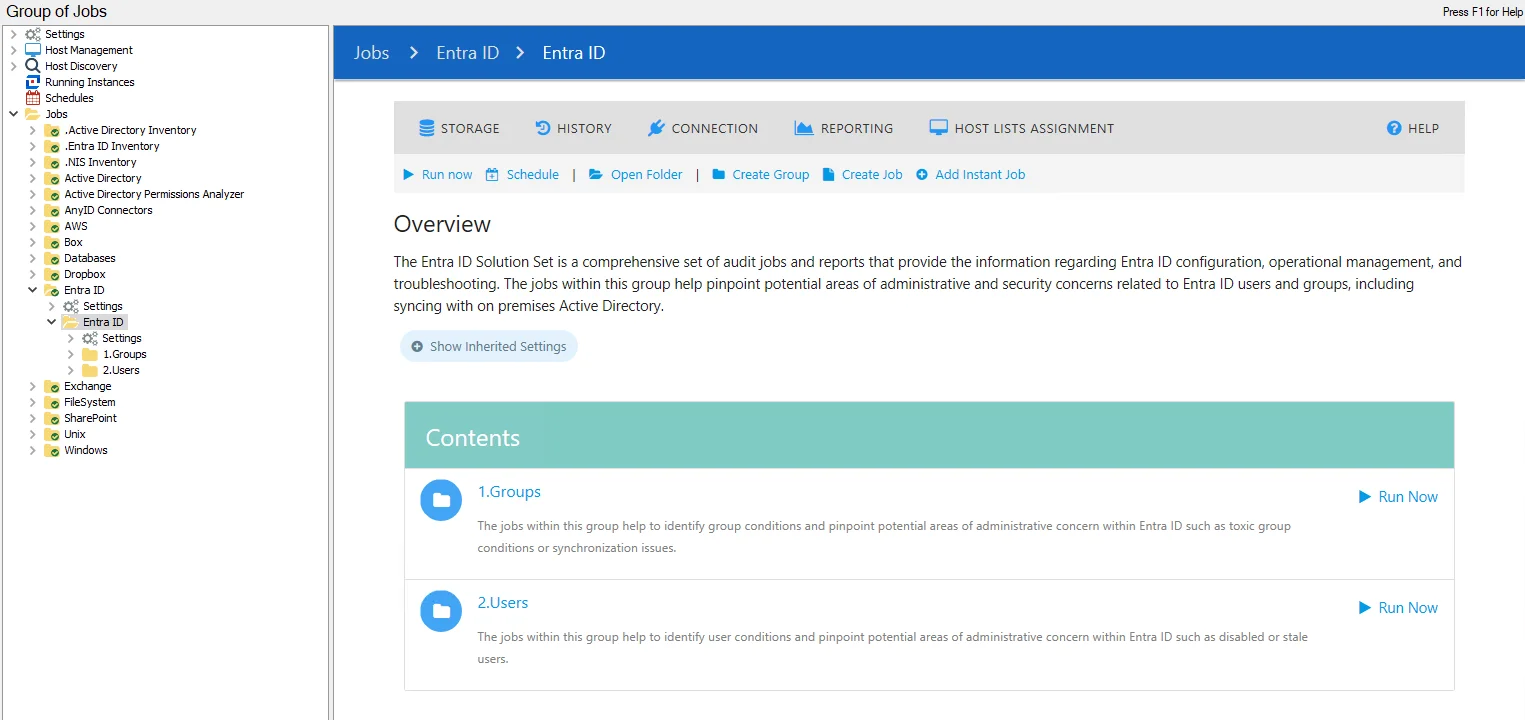 Entra ID Job Group Overview page