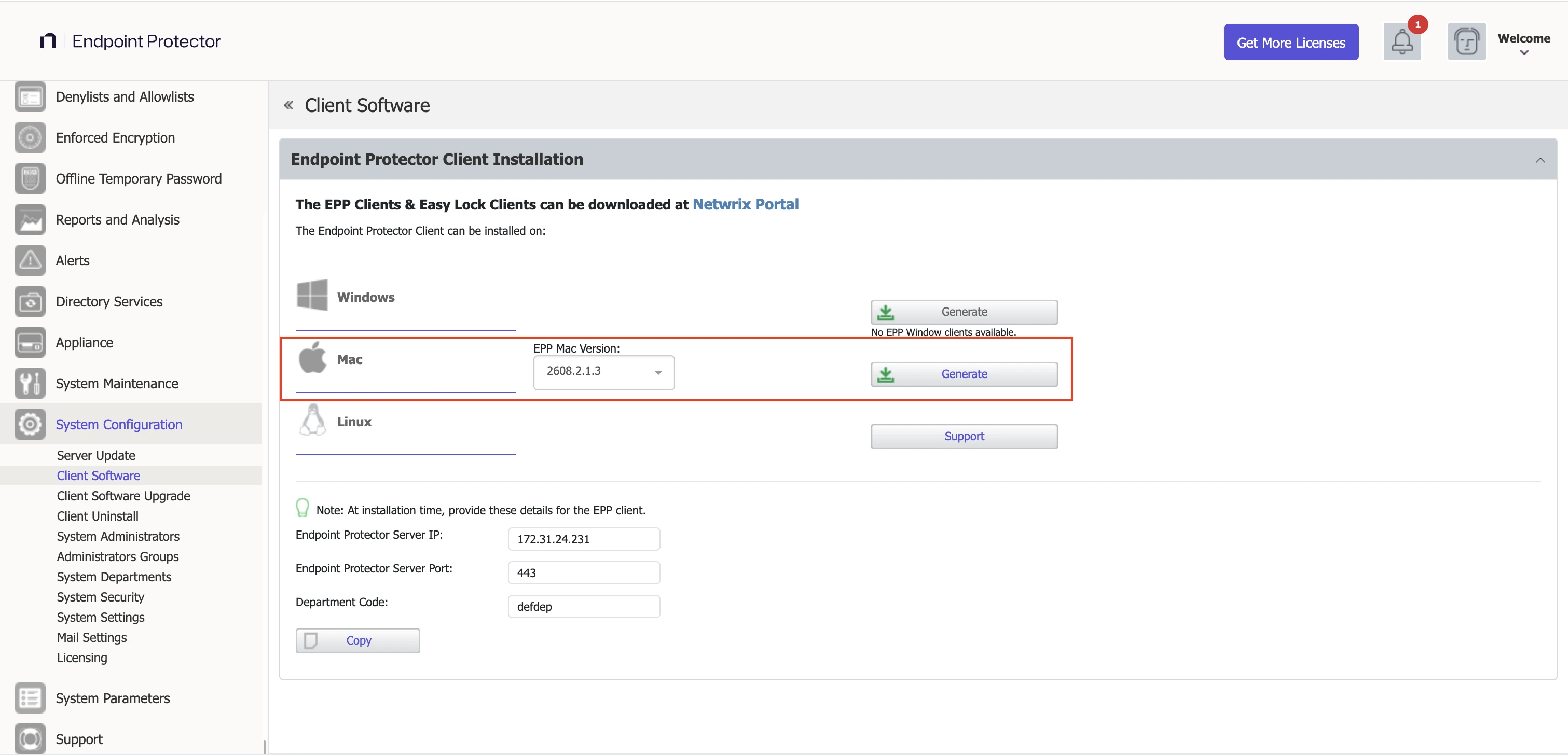 Downloading the macOS Endpoint Protector package